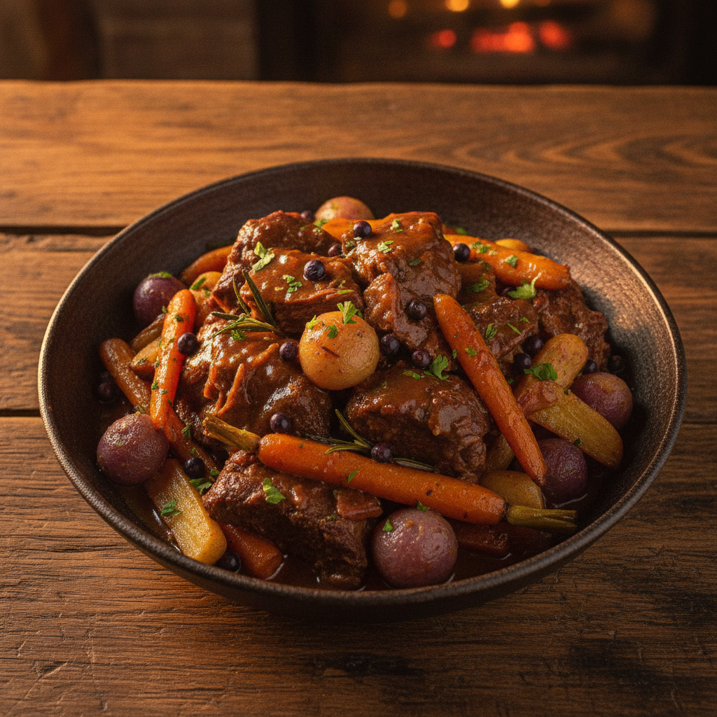 Braised Elk with Juniper and Winter Roots