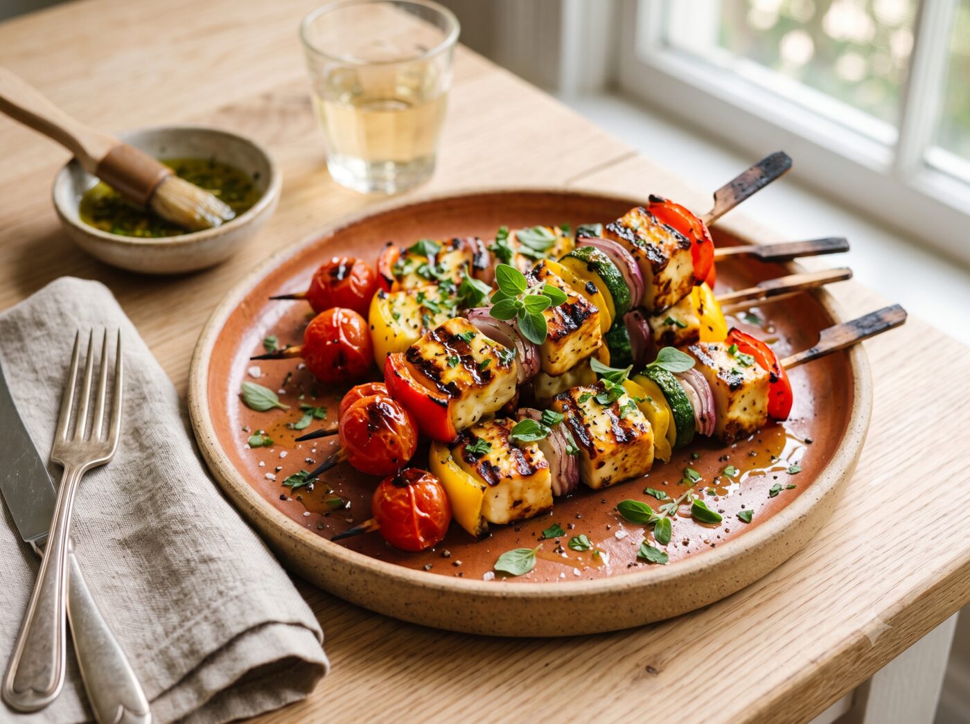 Grilled Halloumi & Vegetable Skewers